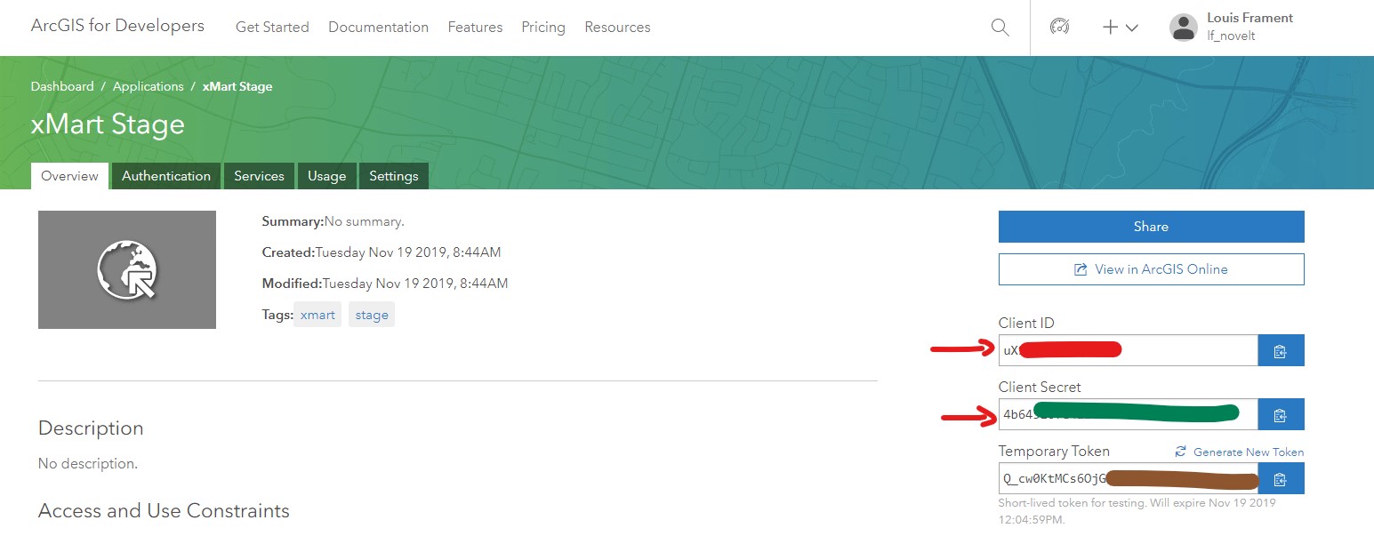 Arc Gis application tokens